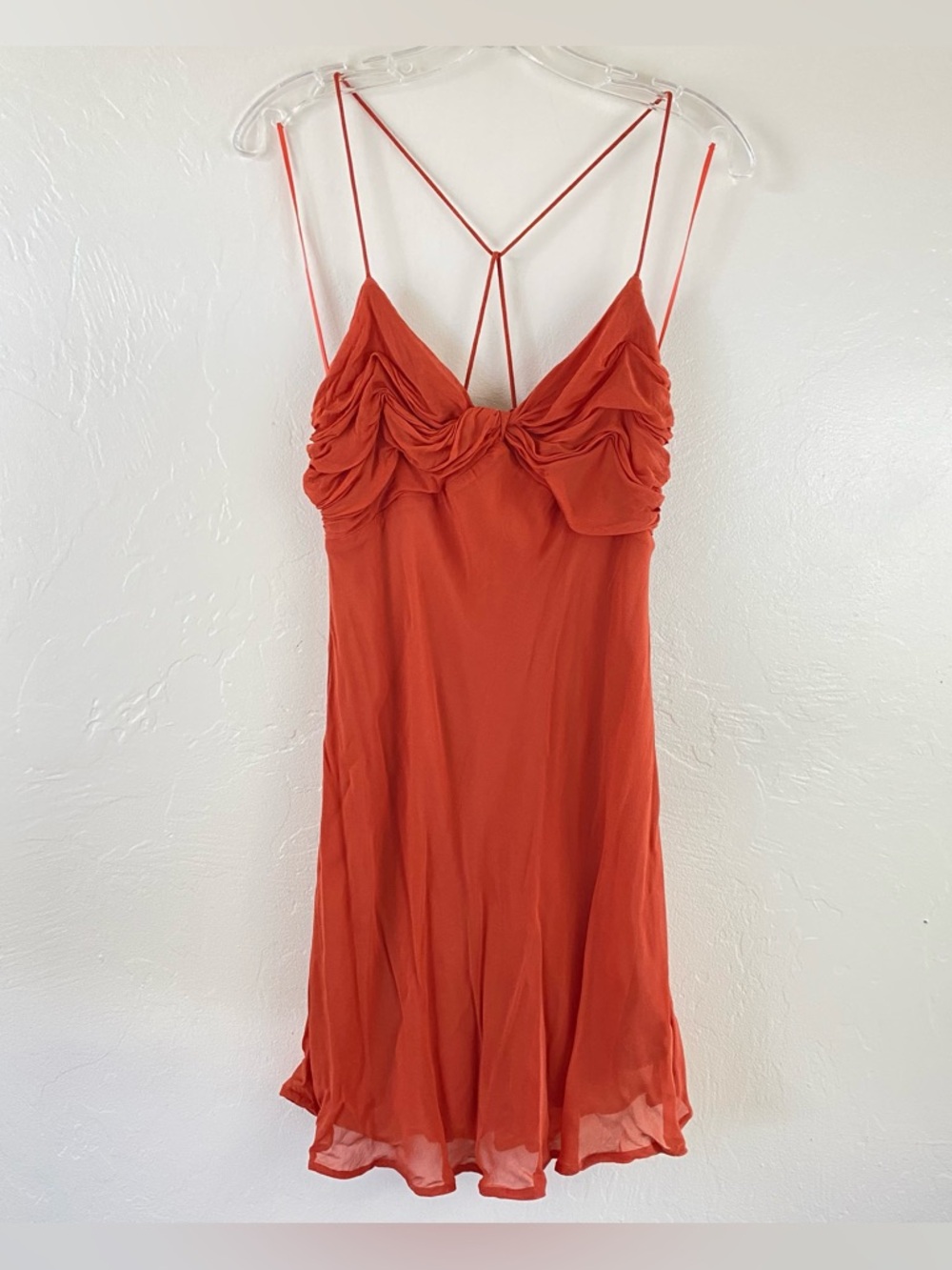 Anthropologie Size 12 Orange Thin Strap Back Zip Rushed Chest Mini Dress